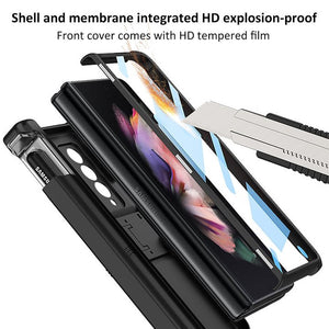 Magnetic All-included Slide Pen Case With Back Screen Glass Hinge Holder Phone Cover For Samsung Galaxy Z Fold 3 5G